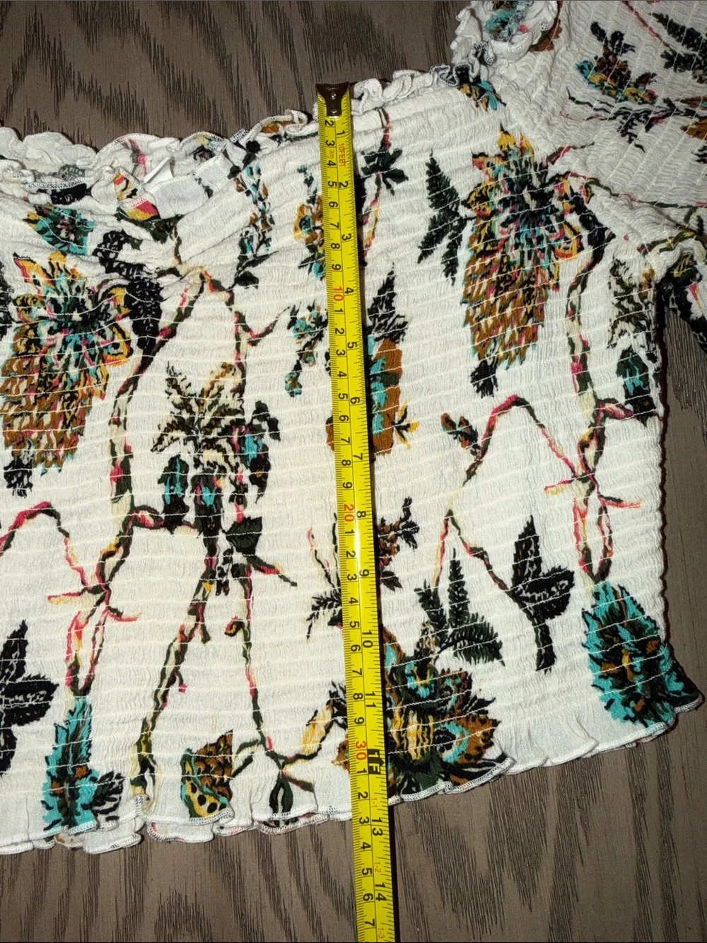 bp Cream Floral Off-Shoulder Smocked Top with Teal & Mustard Accents
